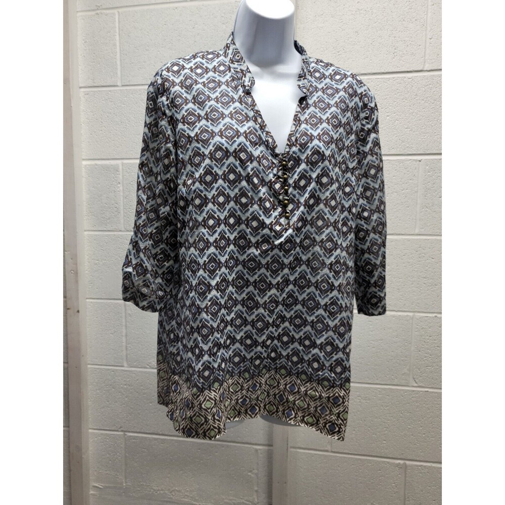 Liz & Co Women Blouse Pretty Shades of Blue Brown and Green